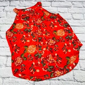 Rose & Olive Womens L Orange Floral Tank Top Blouse Sleeveless Casual